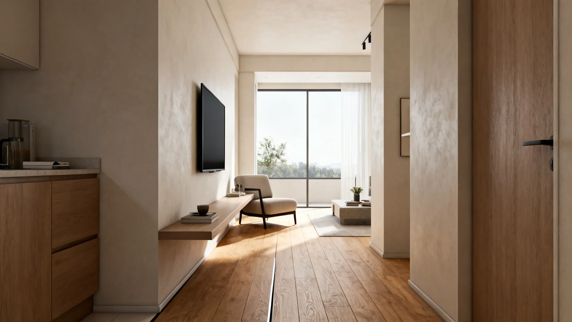 1. Floating TV with Slim Console