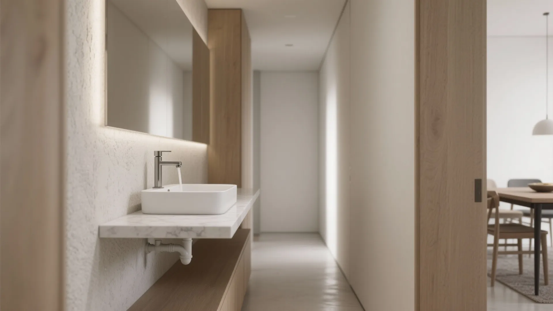 Minimalist floating console with hidden trap