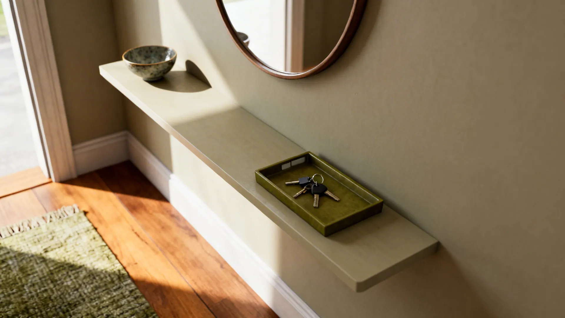 1. Floating console and rug anchor