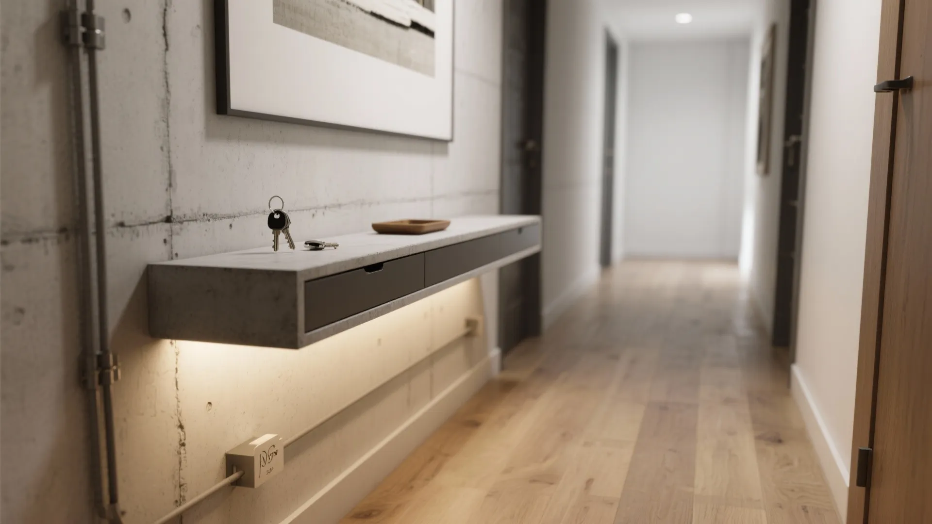 Floating Cement Console with LED Underglow