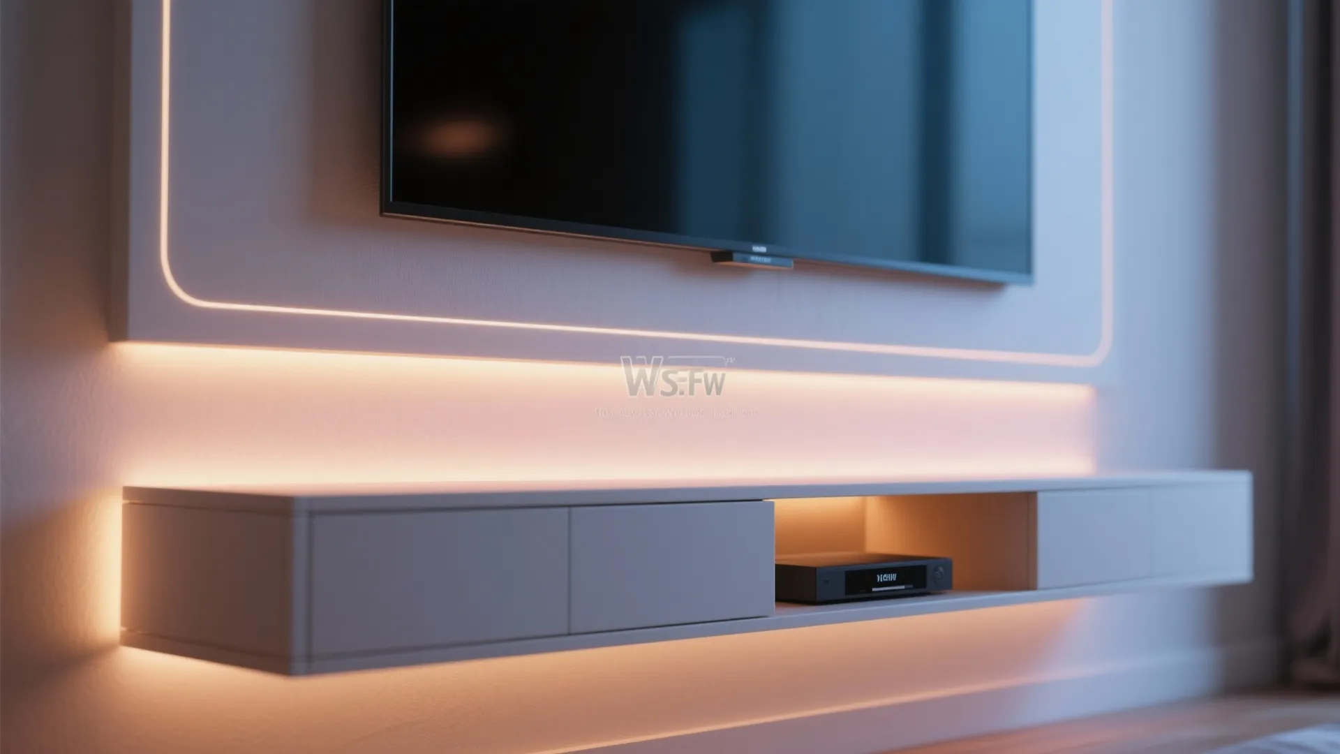 5. Floating Console with Ambient Lighting