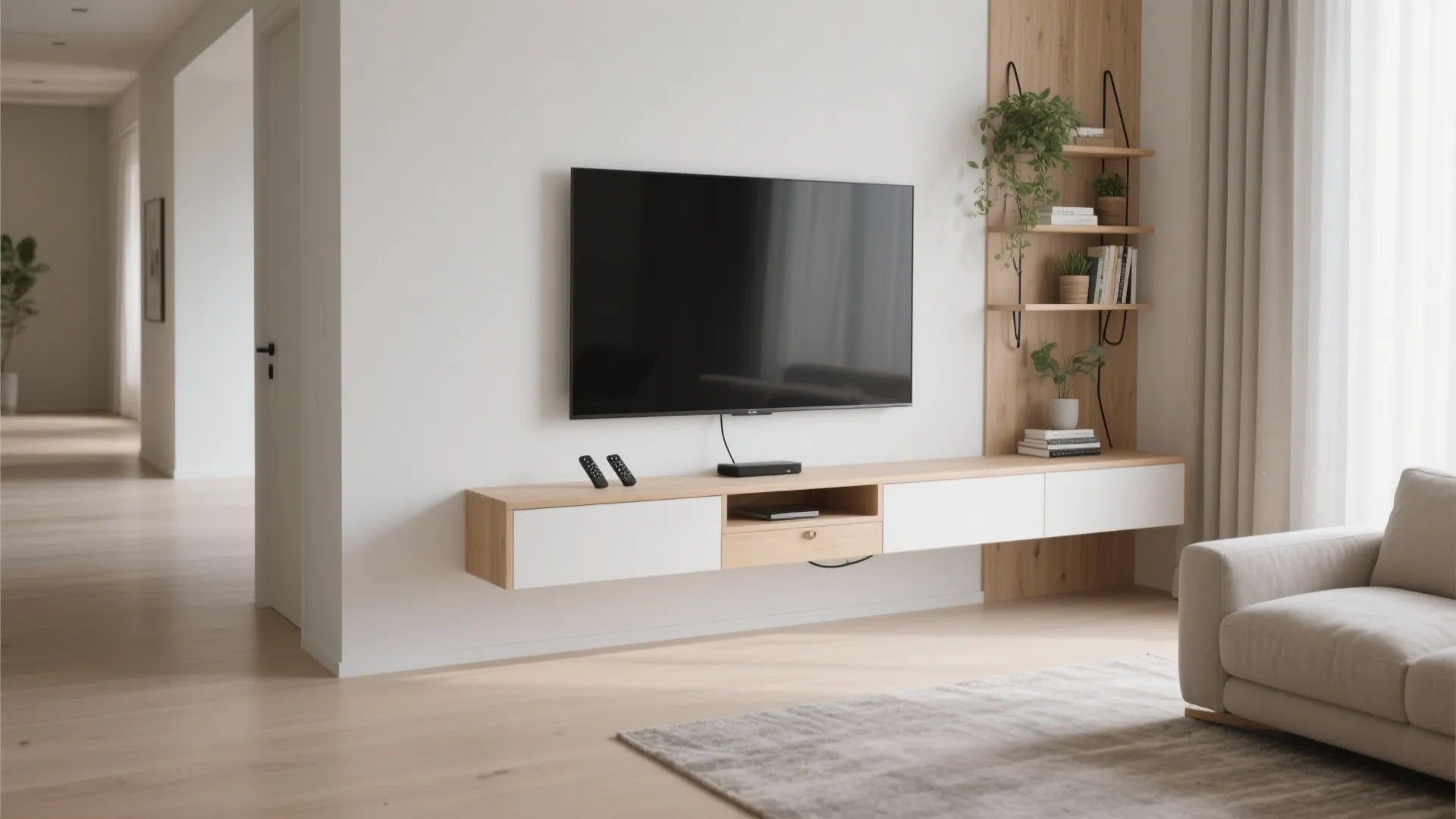 Minimalist Floating Console with Side Shelving