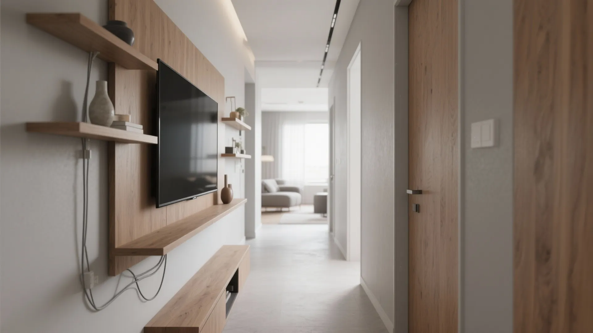 Minimal wall-mounted console with floating shelves