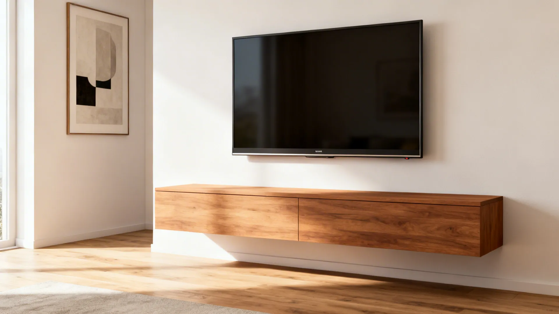 2. Floating Console and Slim Frame TV