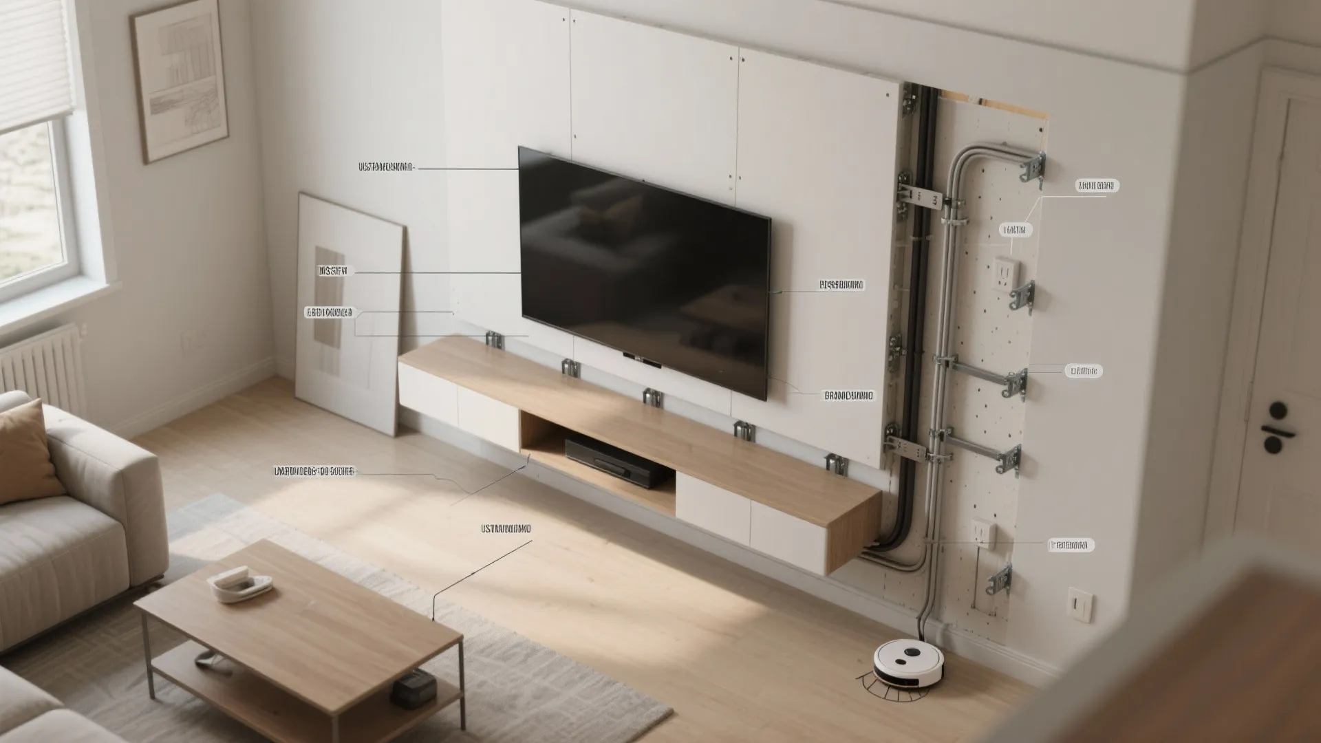 2) Floating Console With Hidden Cable Spine