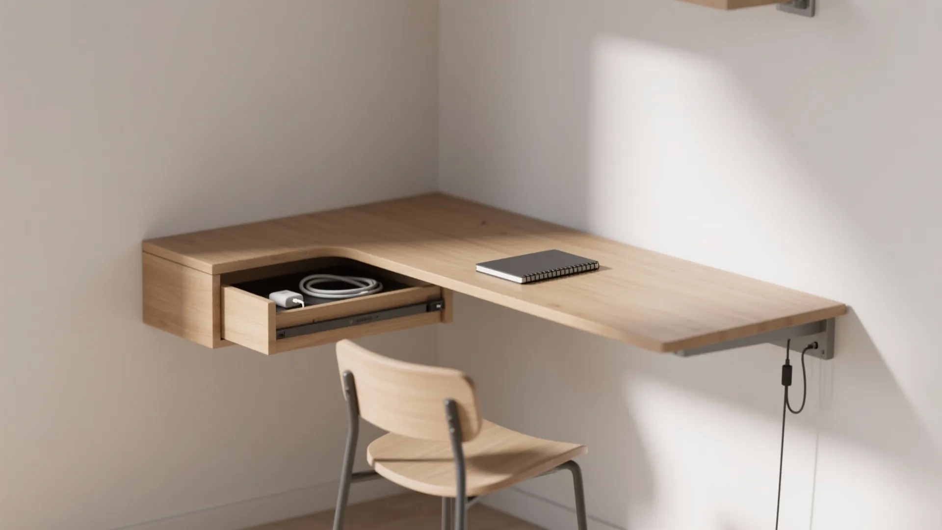 1. Floating corner desk with hidden storage