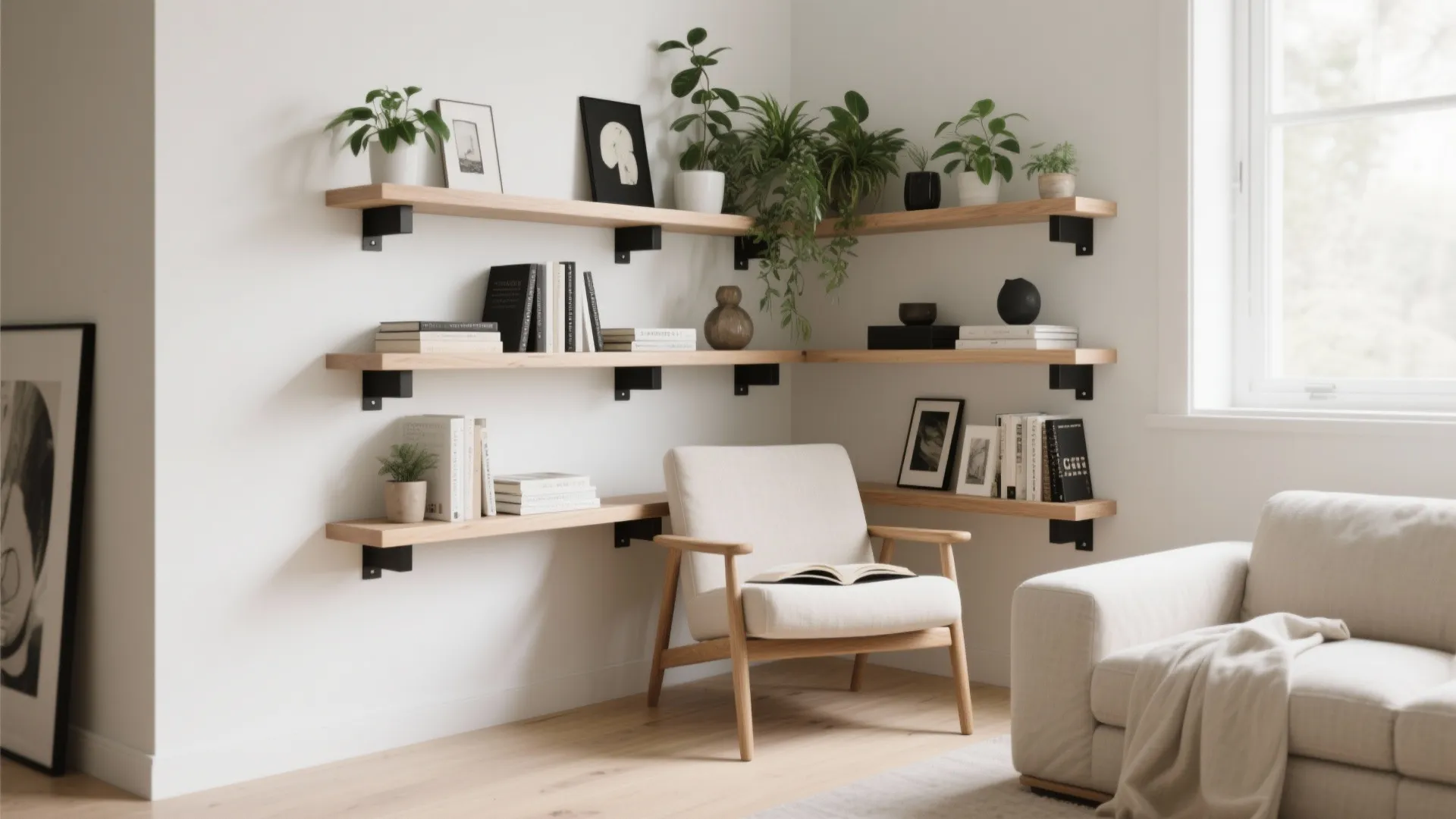 Floating Corner Shelves with Hidden Brackets
