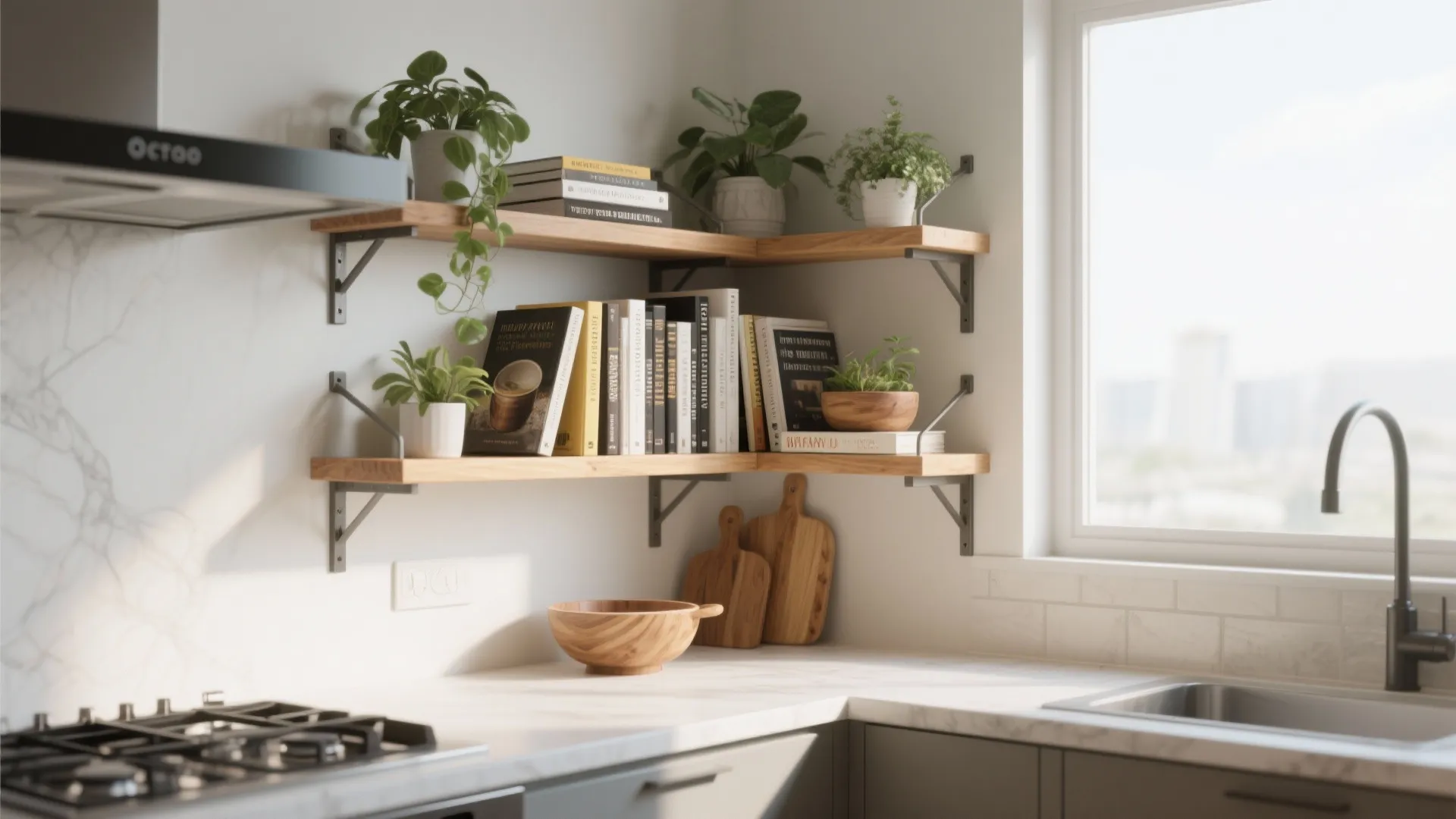 Idea 4: Floating corner shelves