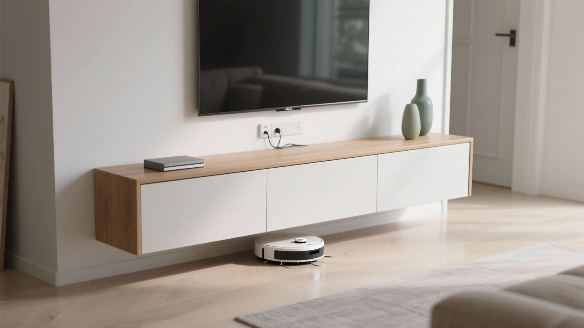 Floating Credenza for Lightness and Cleaning Ease