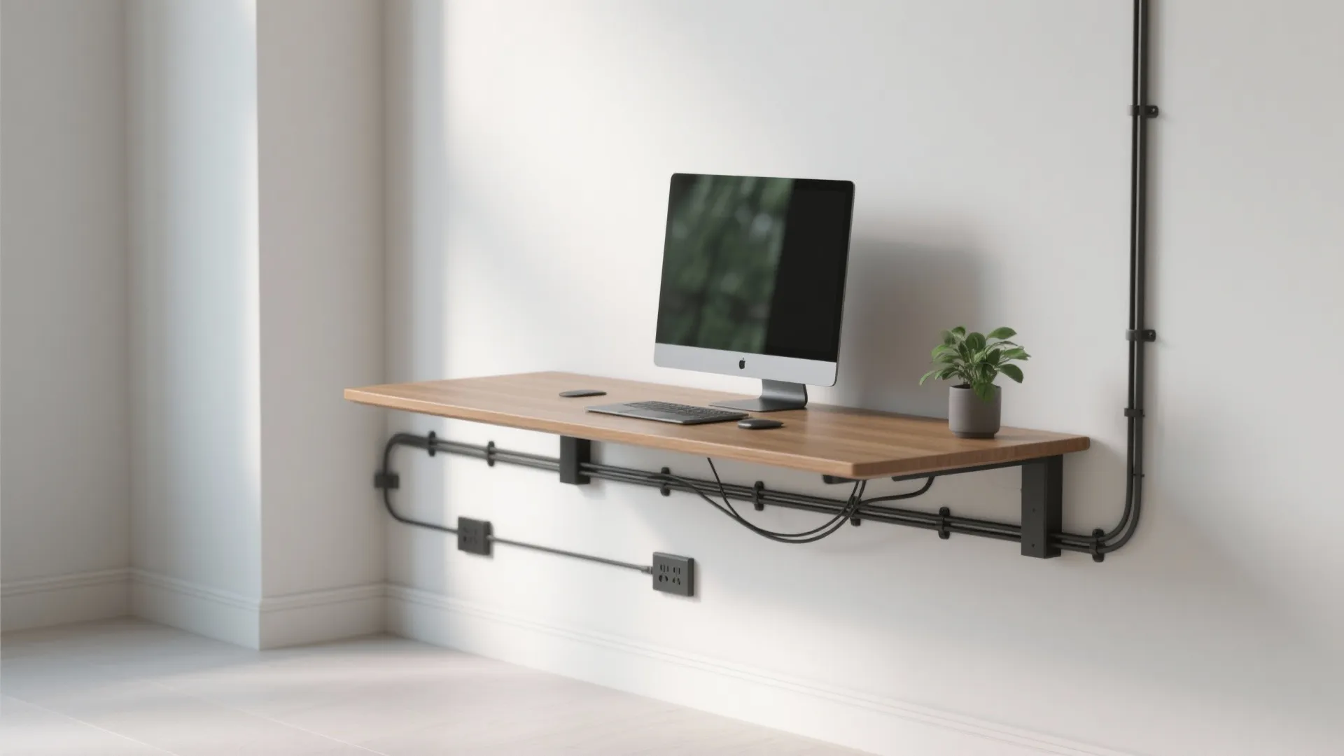 Floating Desk With Clean Cable Management