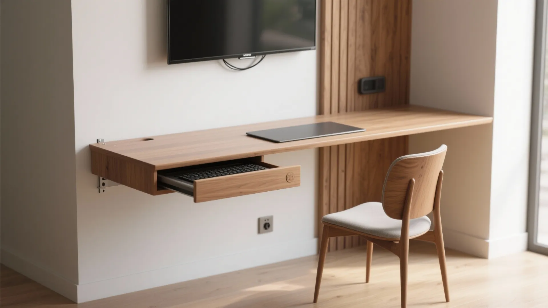 1. Floating desk under media wall