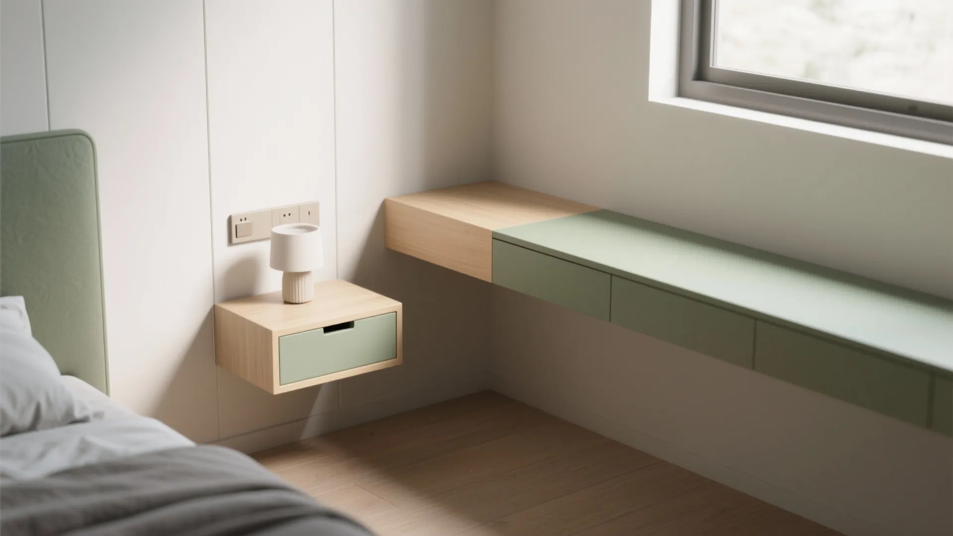 3. Floating bedside solutions and tiny desks