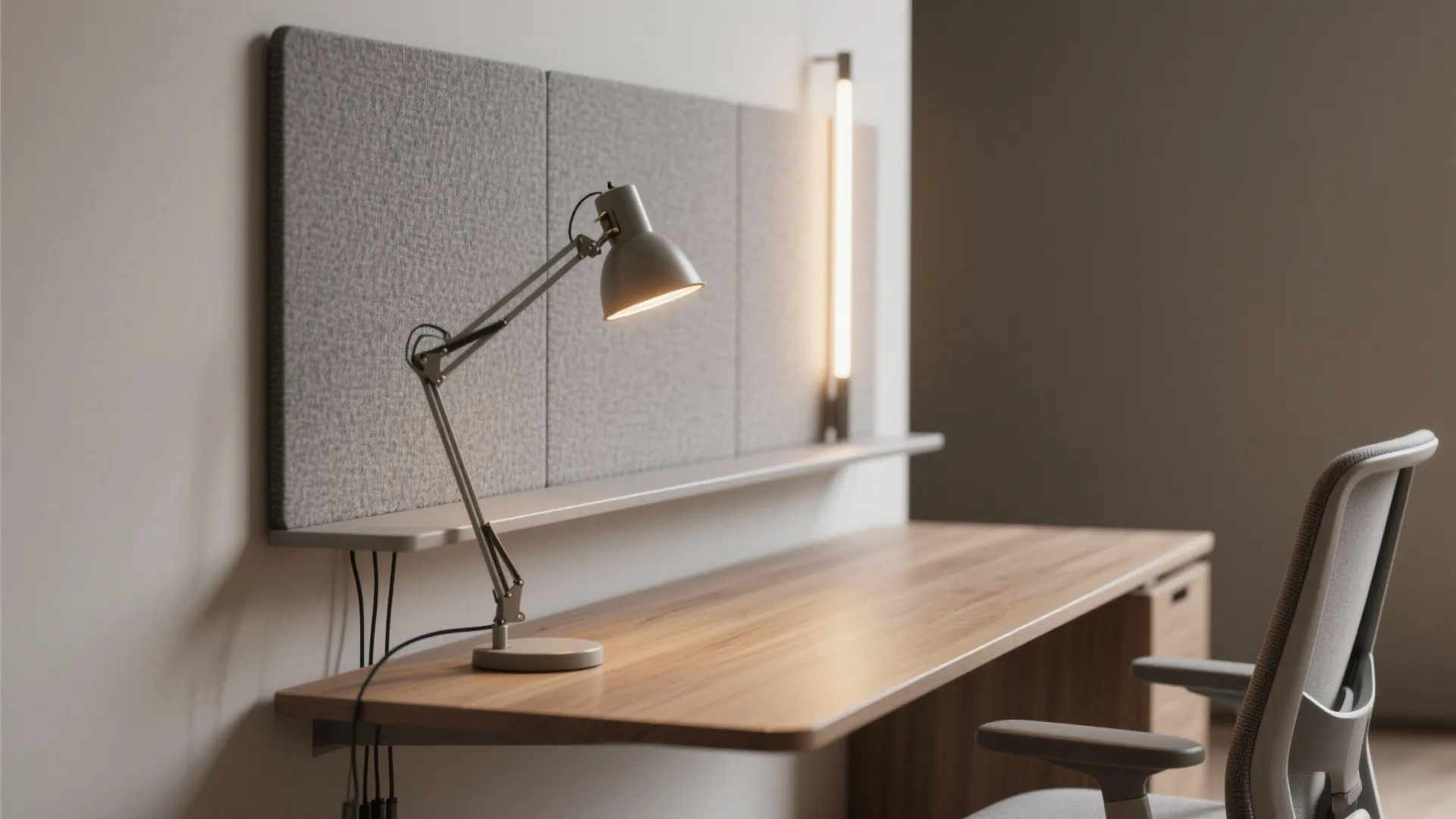 4. Floating desk plus vertical lighting and acoustics