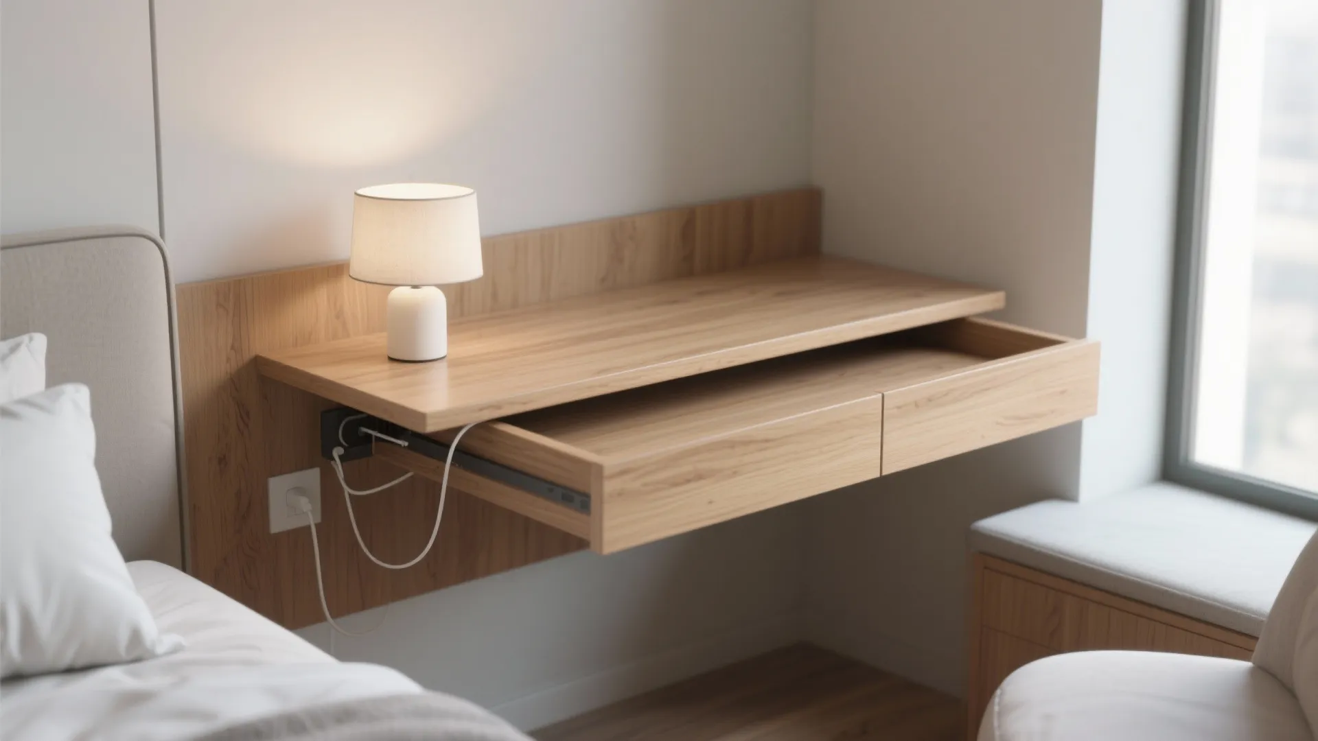 1. Floating Desk Beside the Bed