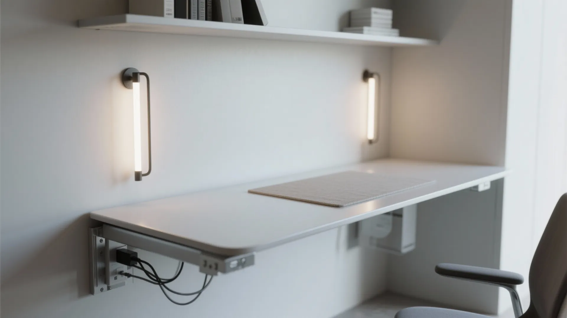 4. Floating desk with vertical task lighting