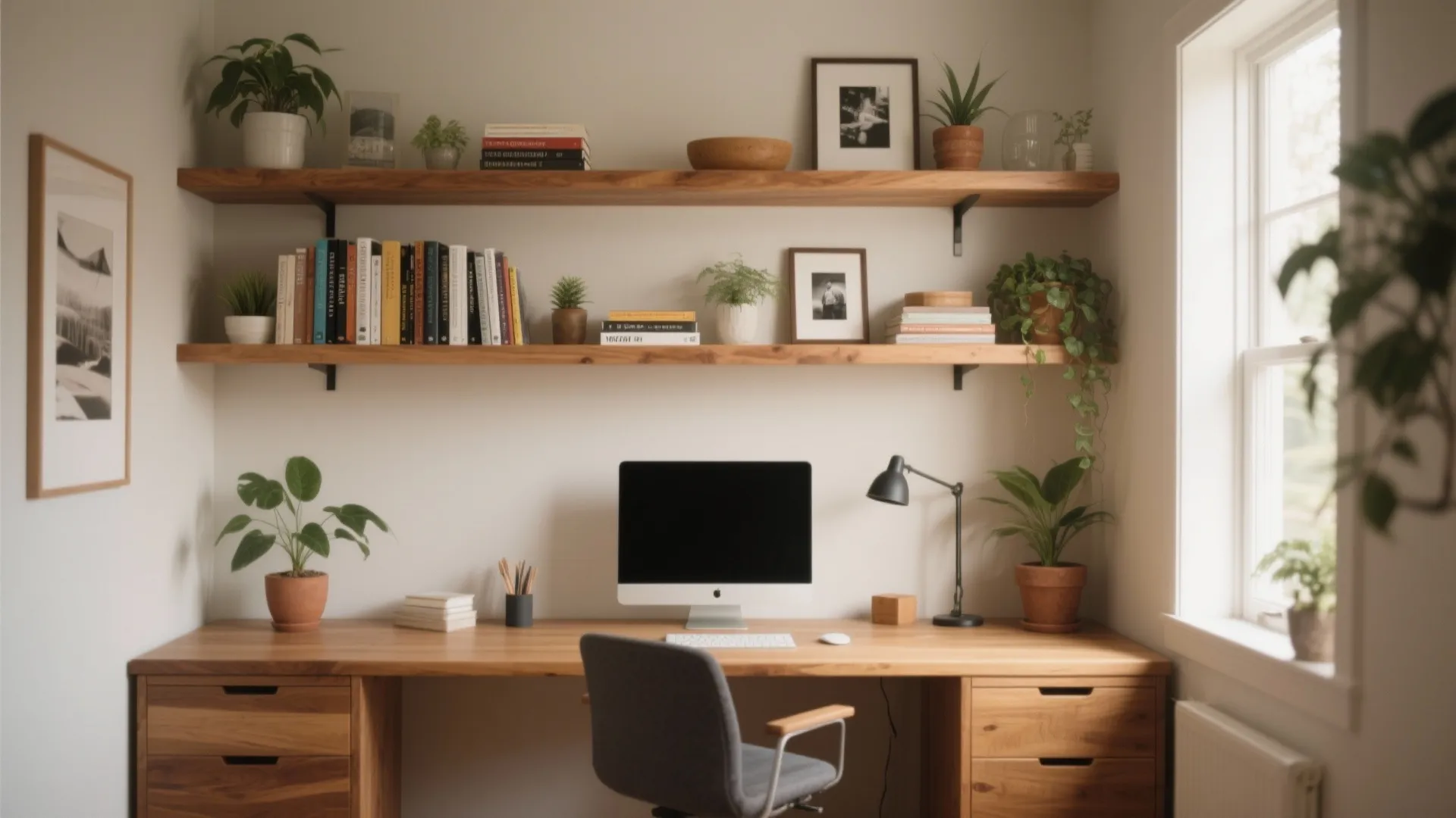 Tips 1: Floating shelves above the desk