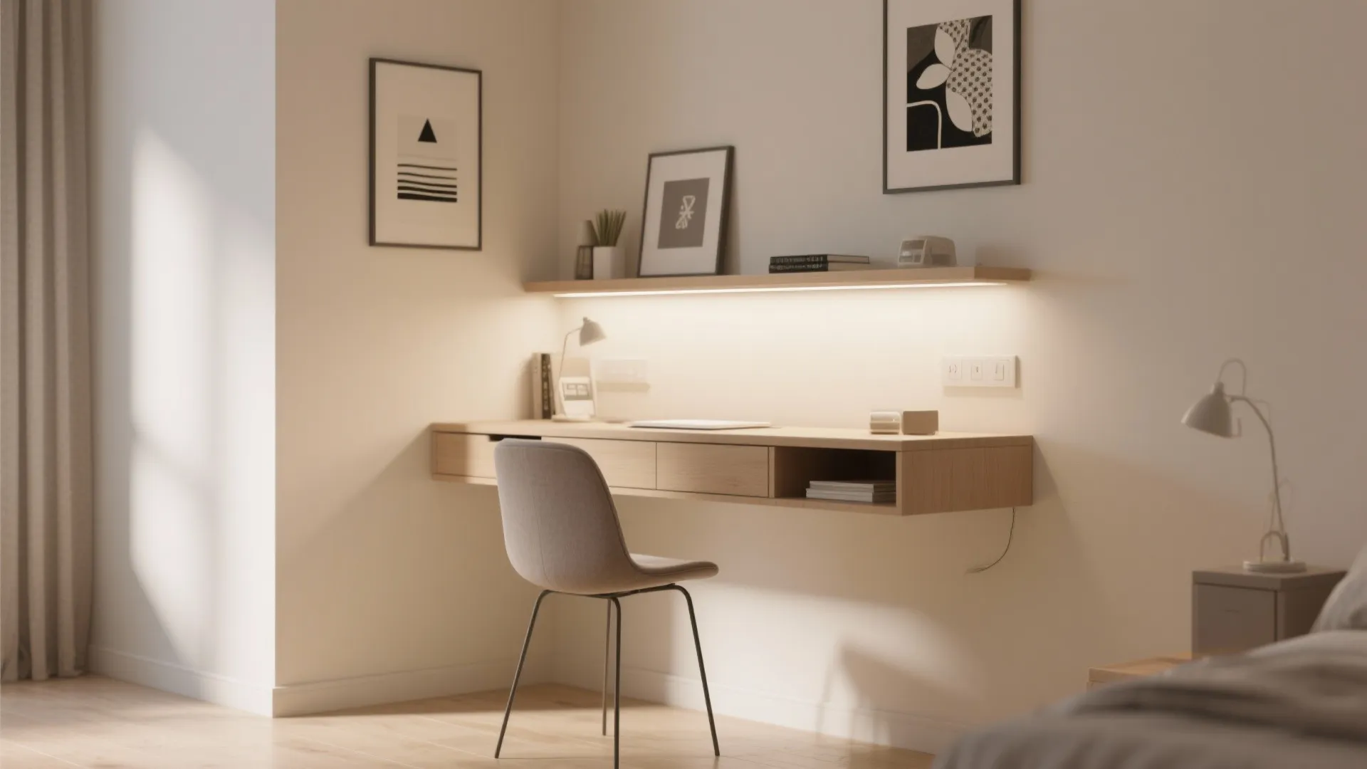 Tip 2: Floating Desk + Hidden Storage