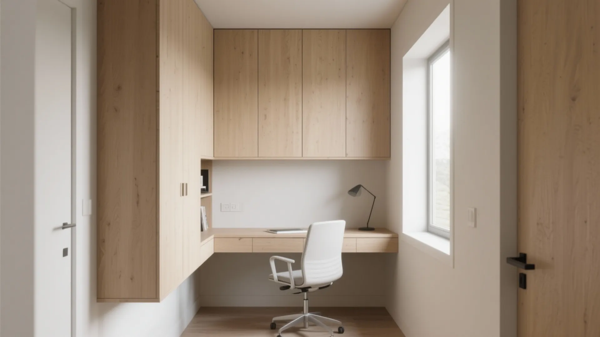1. Floating Desks & Hidden Storage