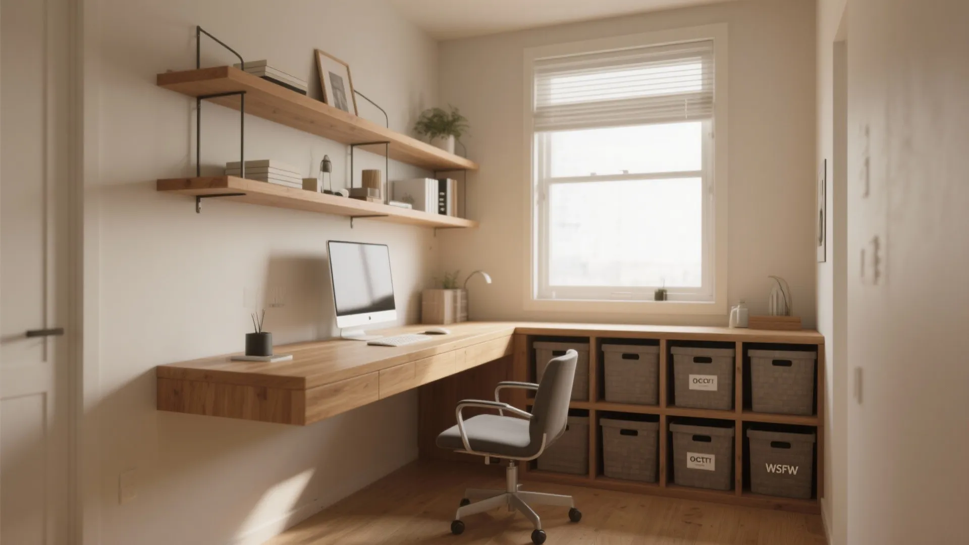 1. Floating Desk + Hidden Storage