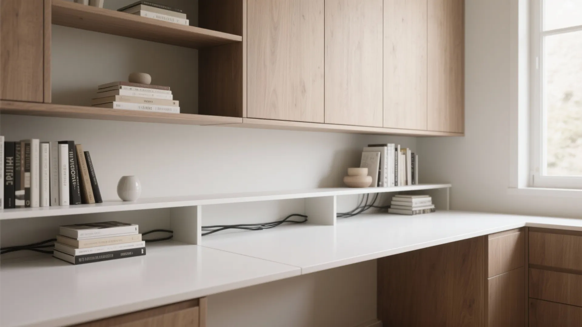 1. Floating desk with storage above