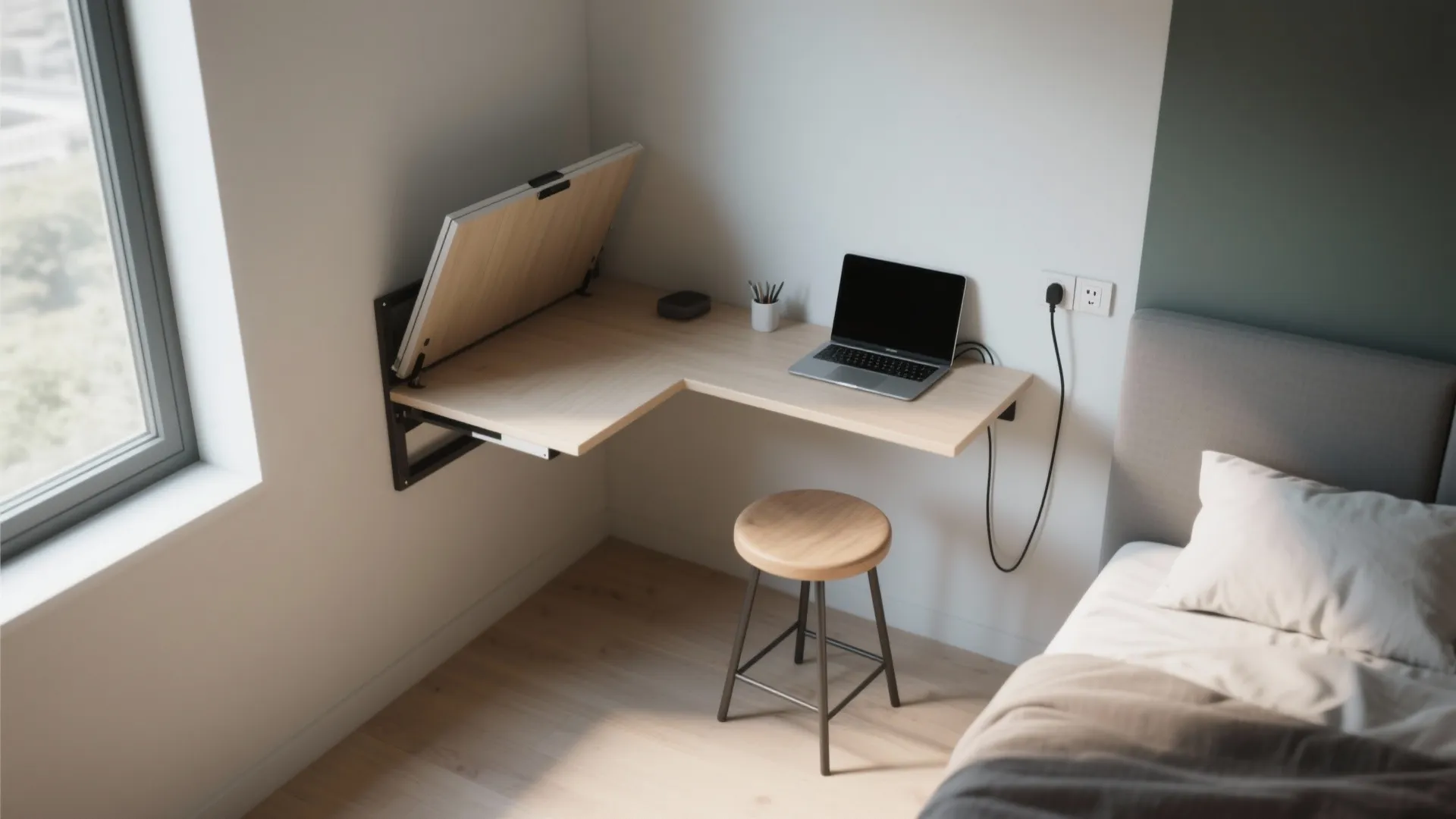 3. Wall-mounted floating desk