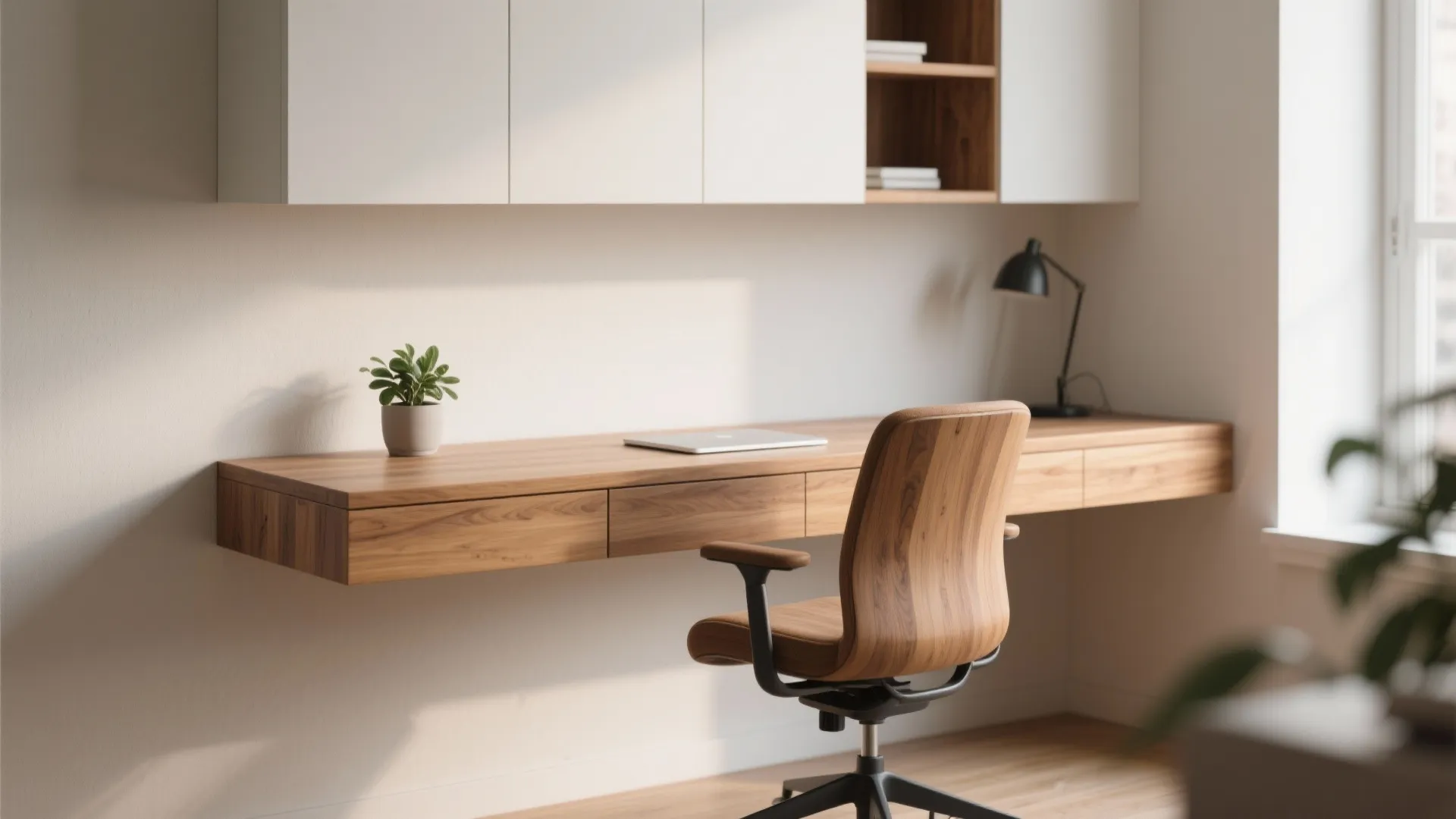 1. Floating Desk Against the Wall