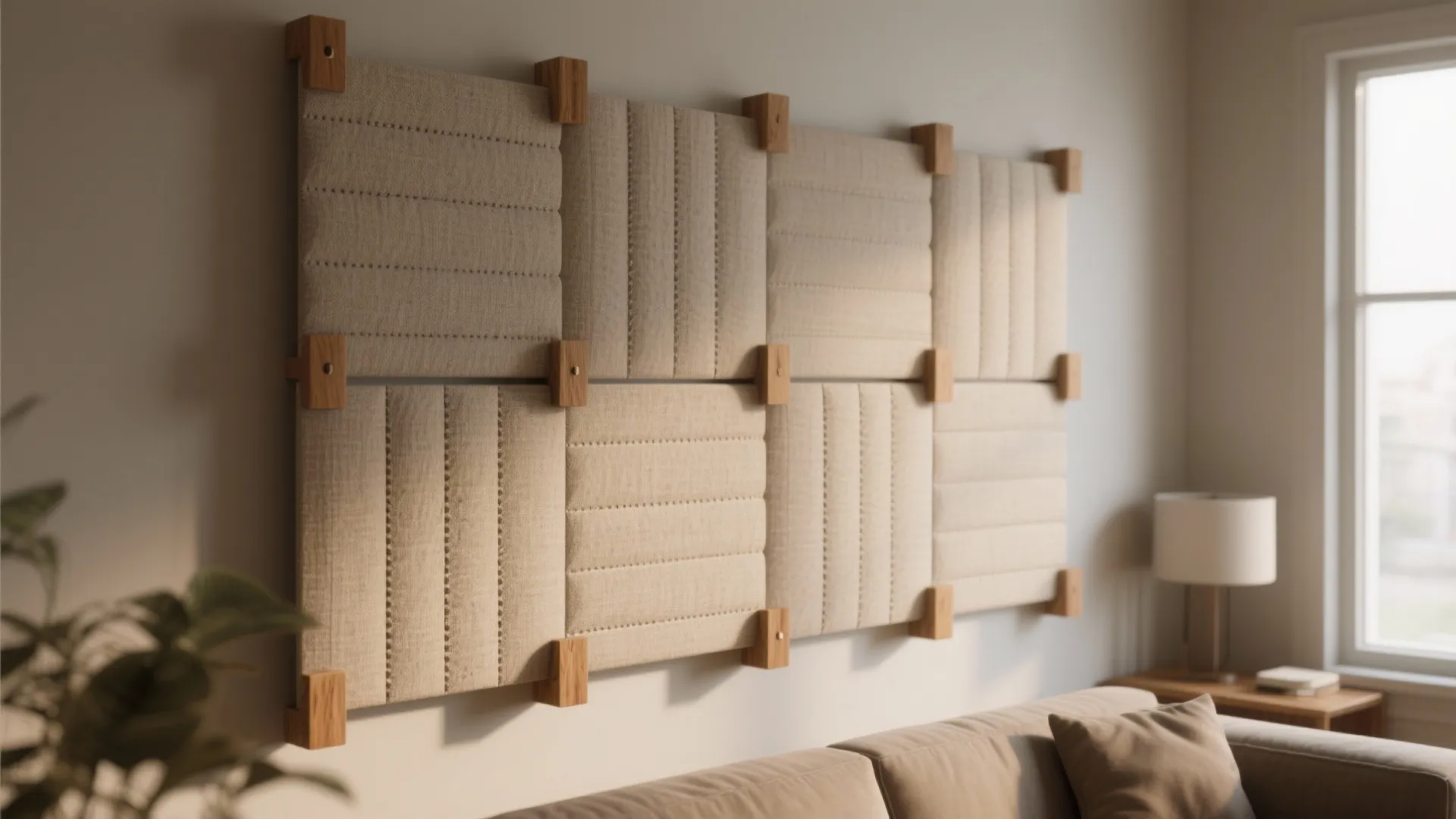 1. Floating fabric panels with staggered layout