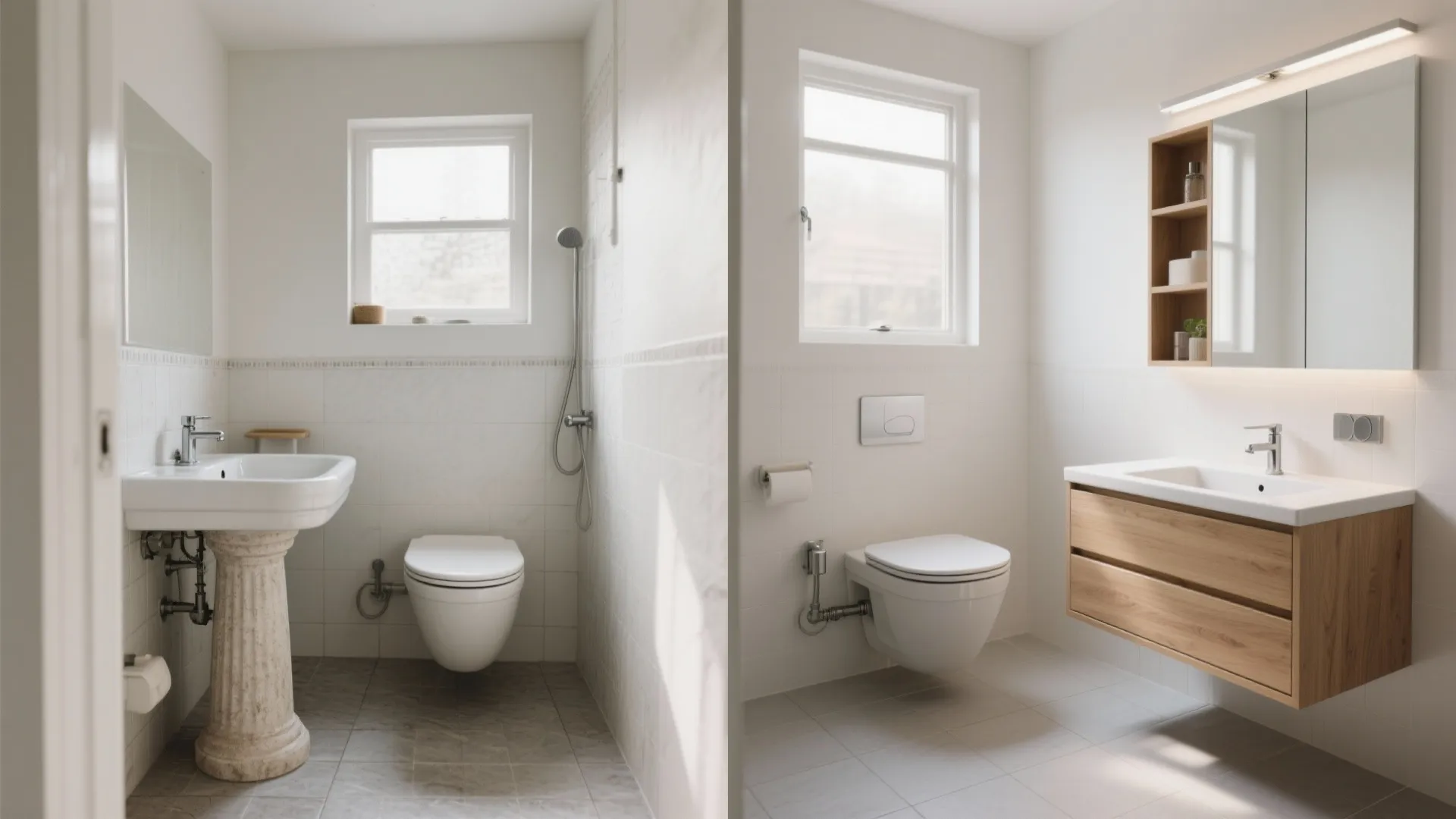 Float and tuck: wall-hung toilet + floating vanity