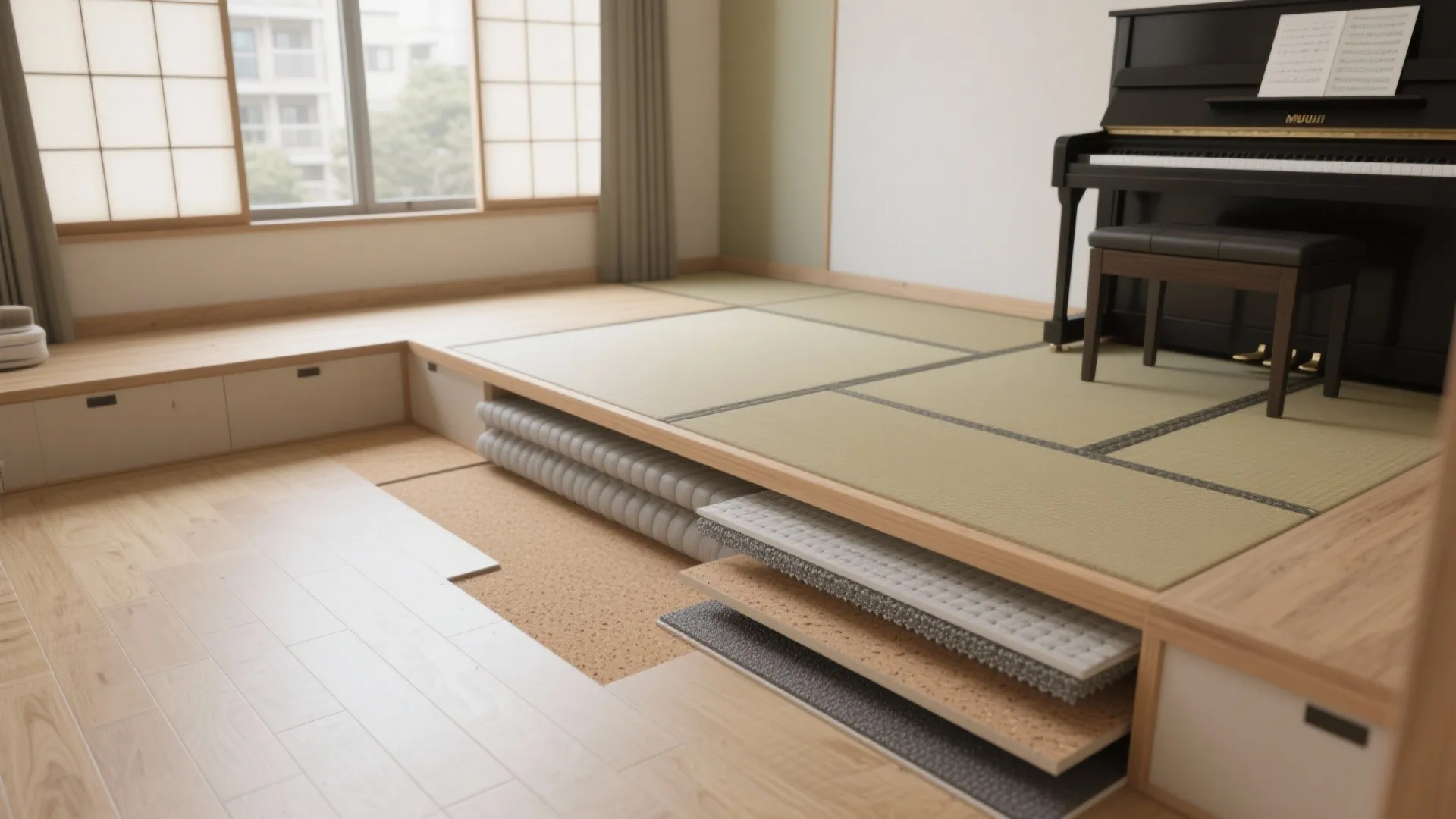 Tips 2: 床の固体伝播を止める“浮き床”ミニマム構成（収納技巧と共存）