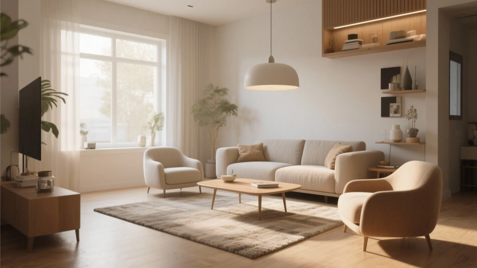 Floating sofa and chairs in a cozy 12x12 living room