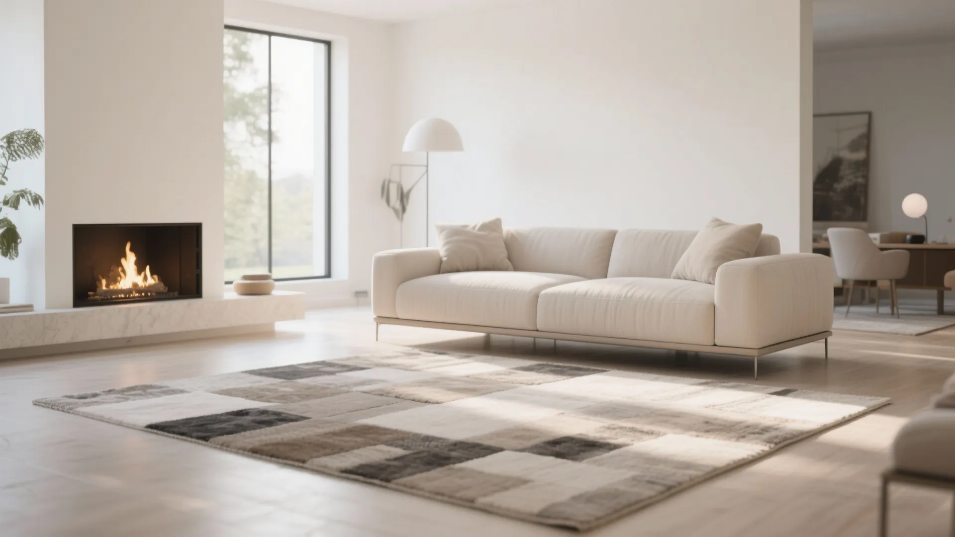 2. Floating Furniture with Fireplace Focal