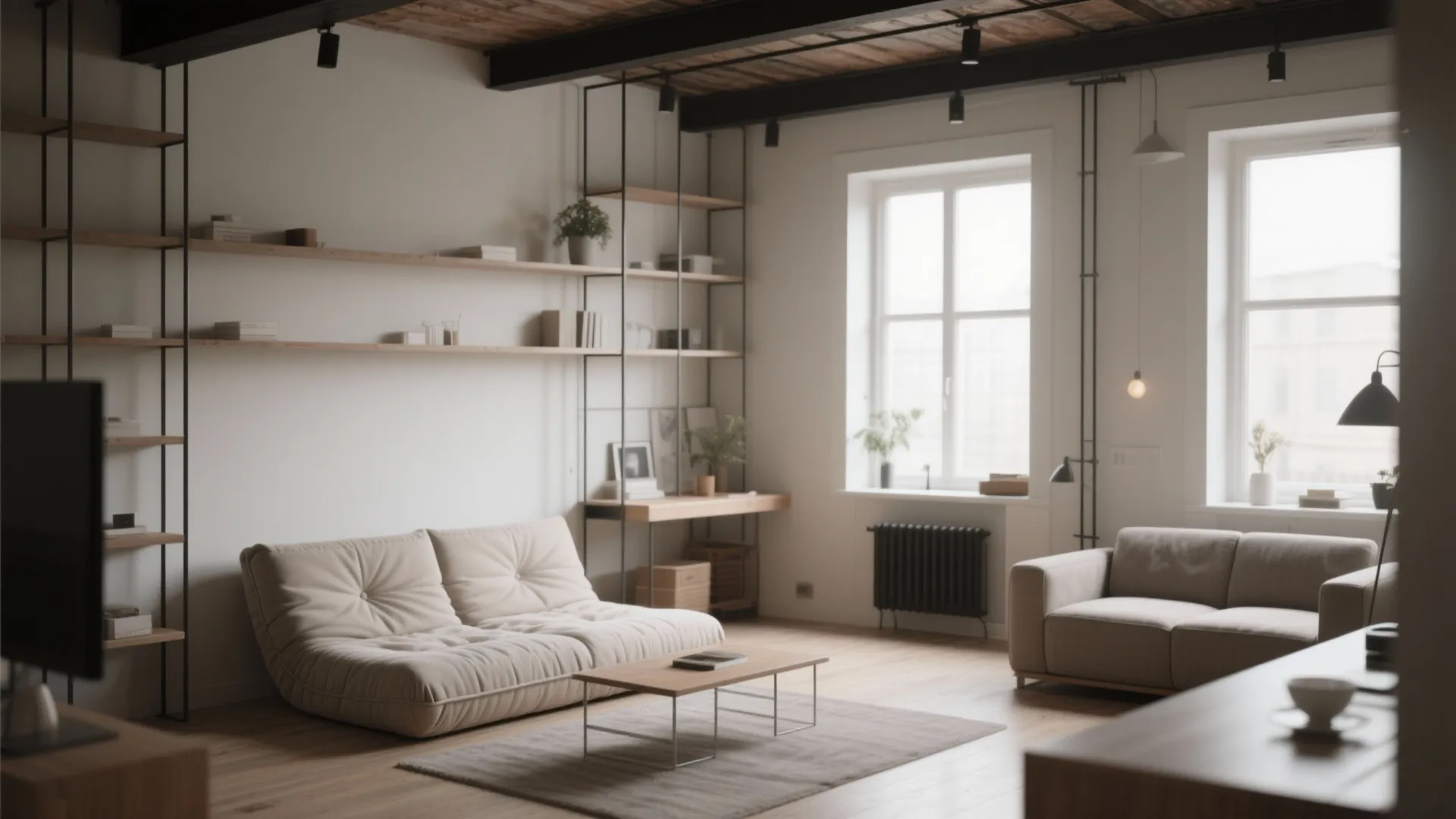 9. Floating Futon Against a Divider