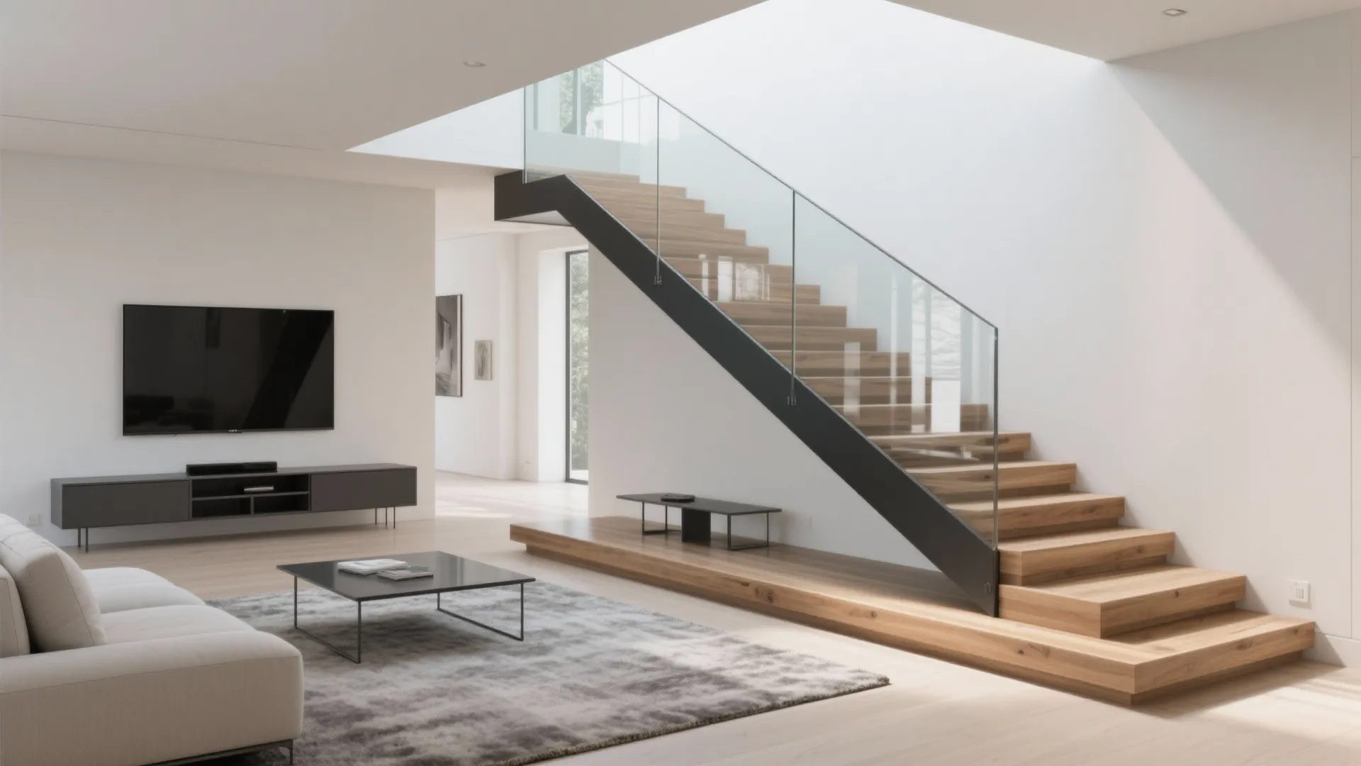 Floating stair with glass balustrade