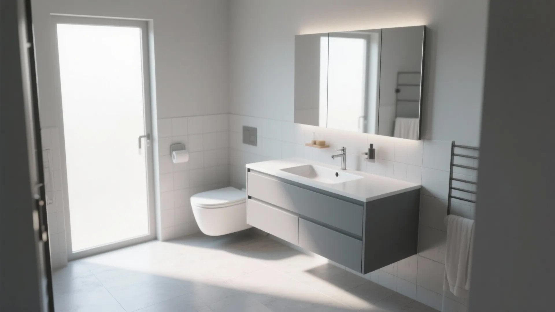 2. Floating Vanity to Free the Floor