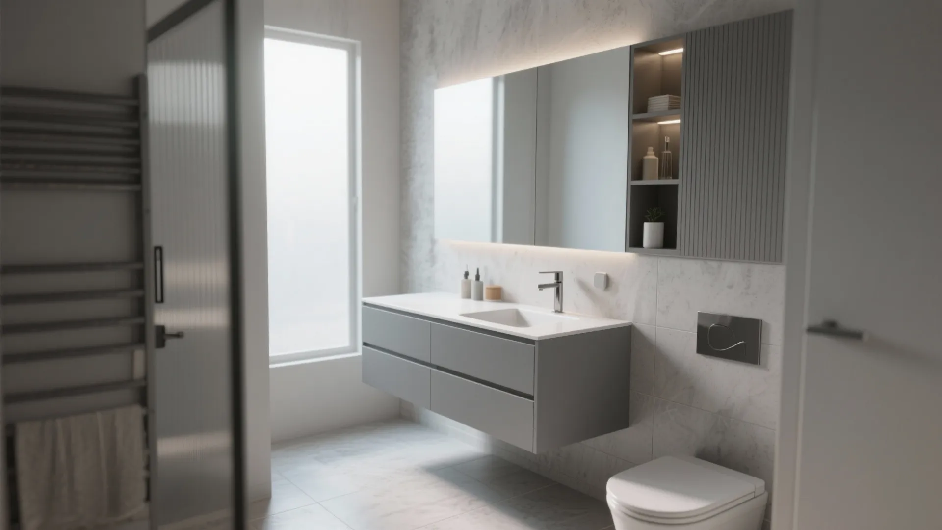 6. Floating Vanity in Soft Gray