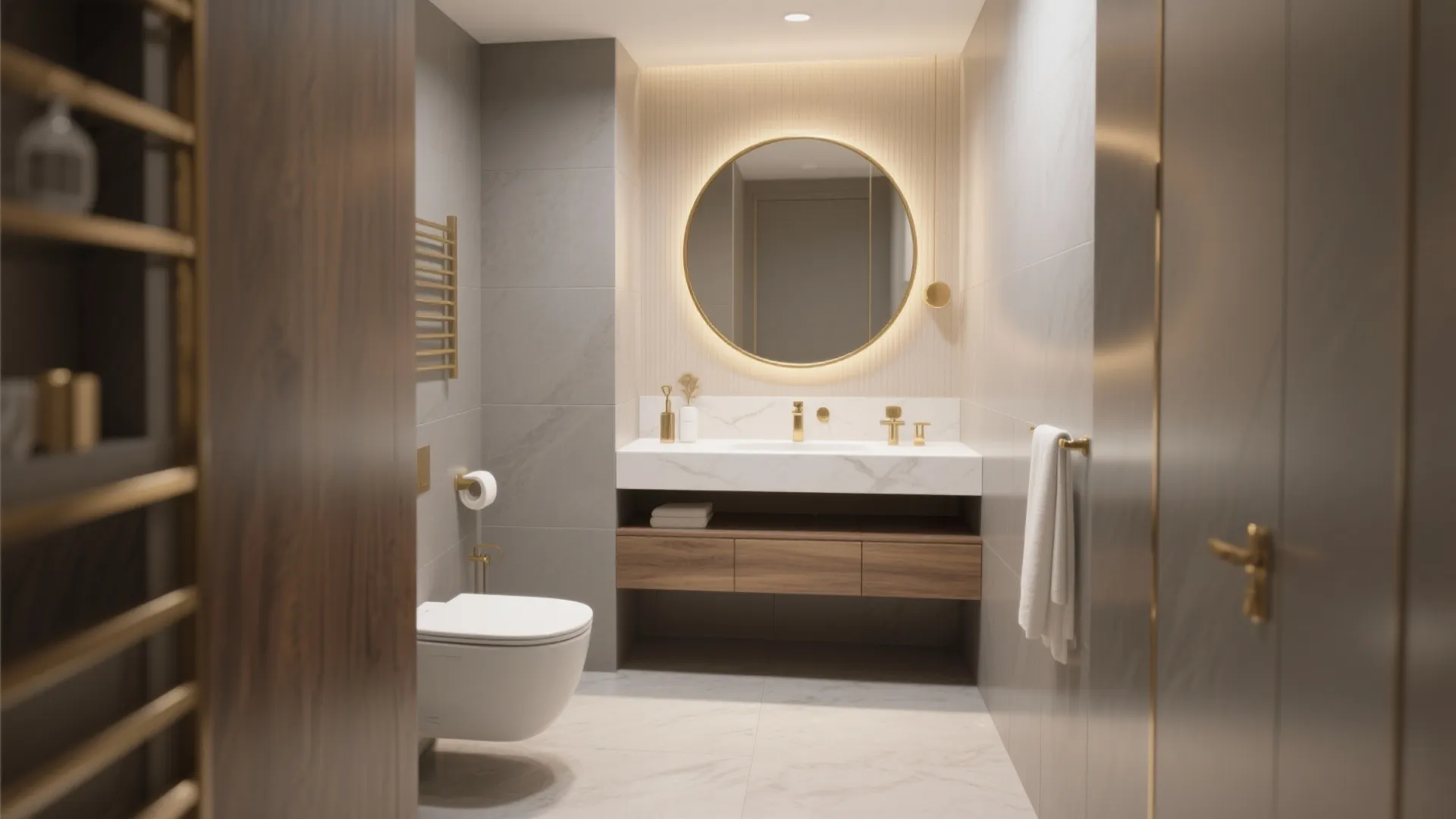 2. Floating Vanity in Warm Gray