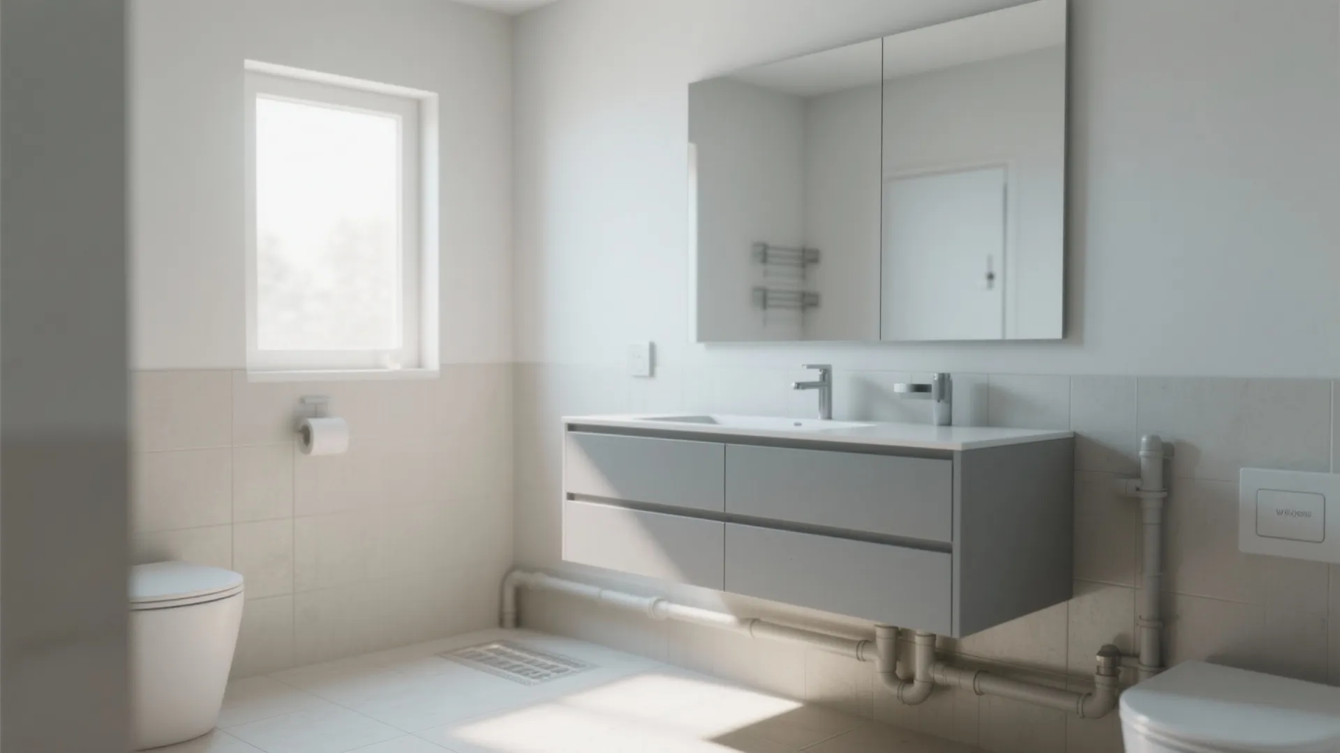 3. Floating Light Grey Vanity: Free Up Visual Space