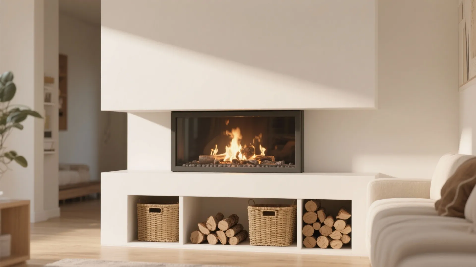 5. Floating hearth with hidden storage underneath