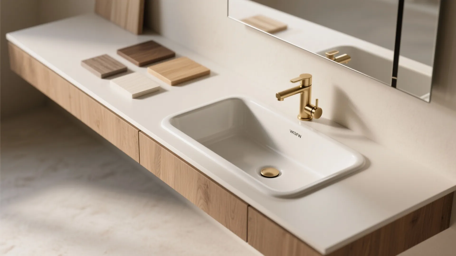 5. Floating shelf with inset farmhouse basin