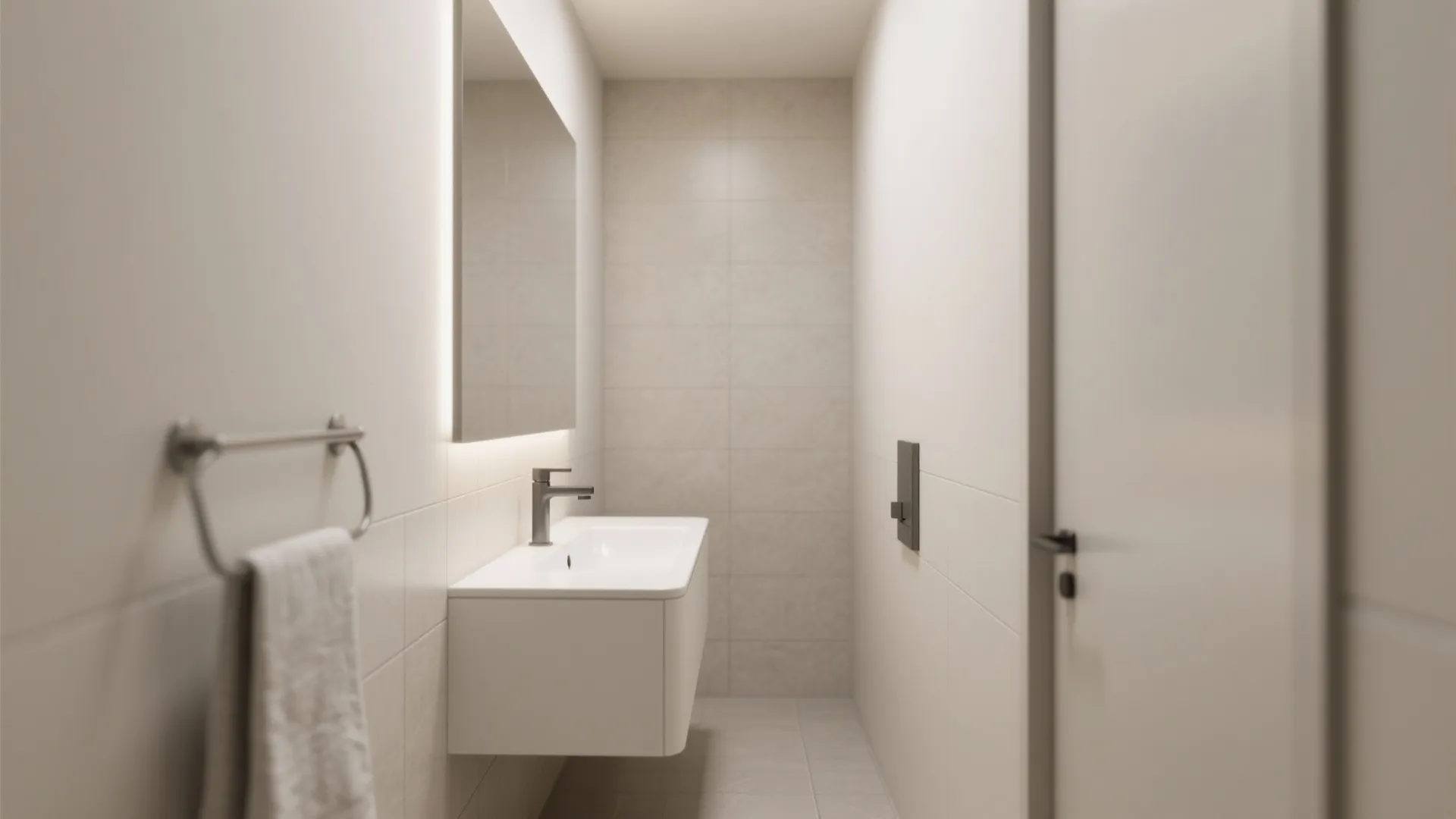 1. Floating white vanity with integrated sink