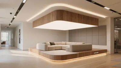 Modern Lounge Area with Wood Accent Platform
