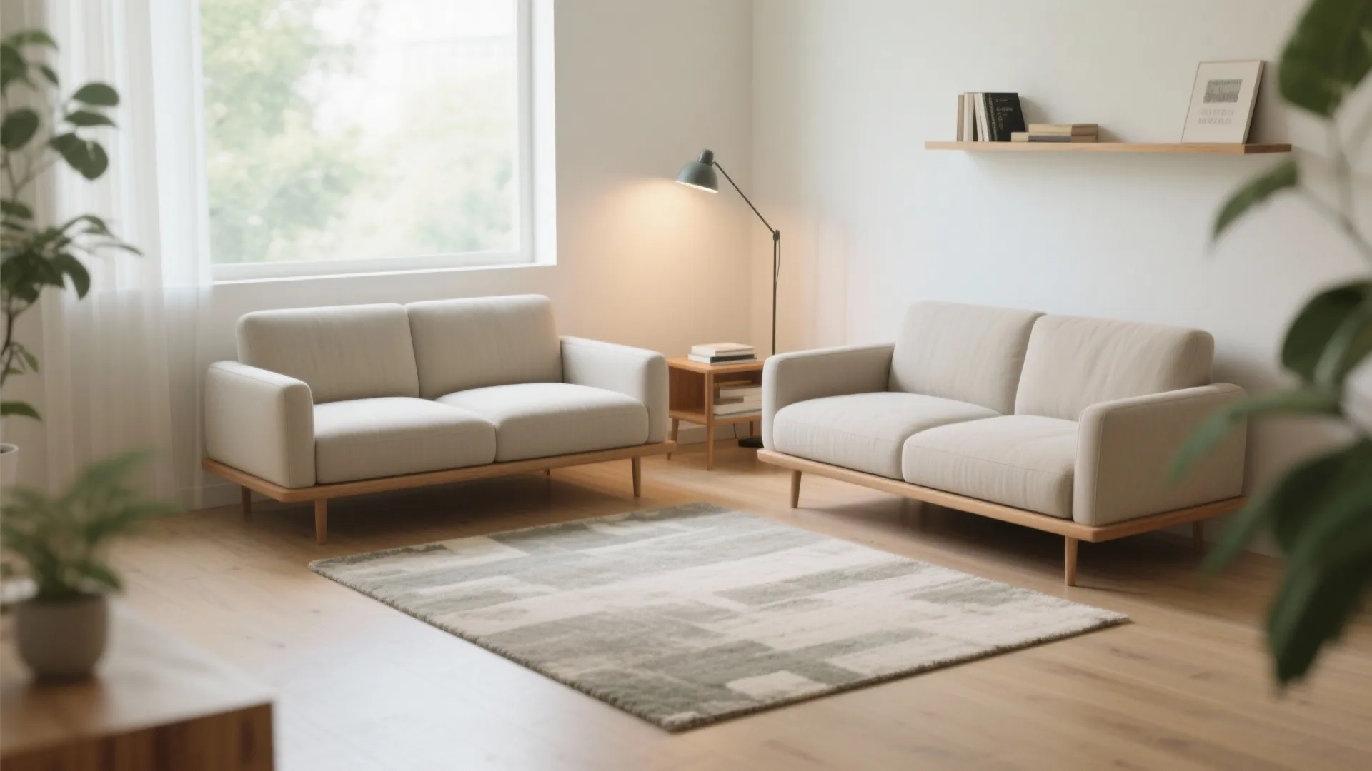 2) Floating L-Shape: Two Sofas at 90 Degrees