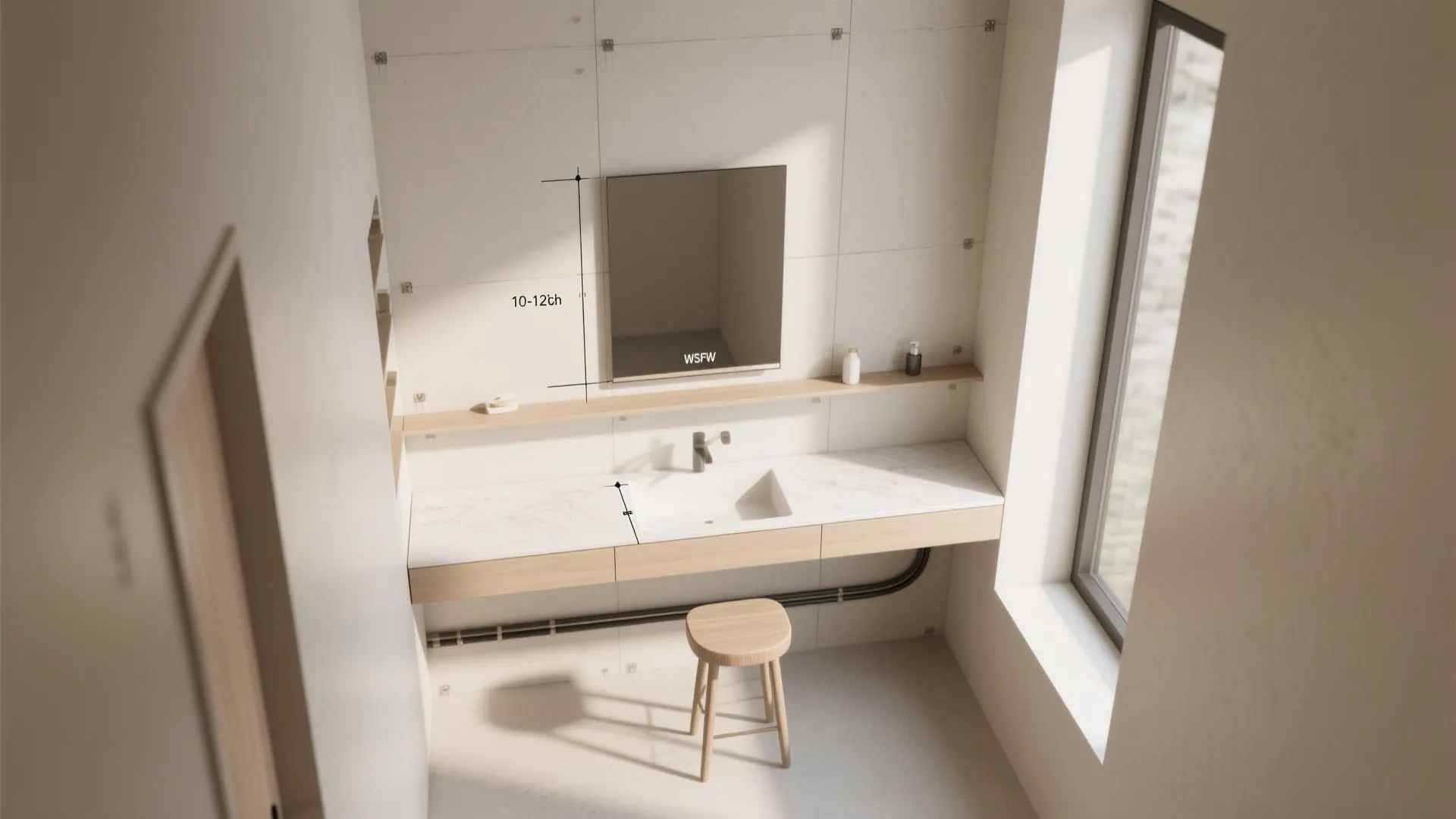 Wall-mounted floating vanity for tight bedrooms