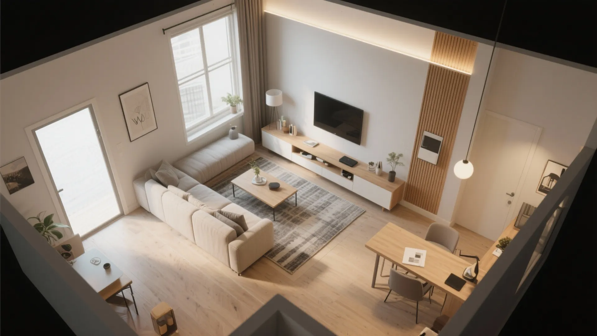 2) Float the sectional to create dual zones