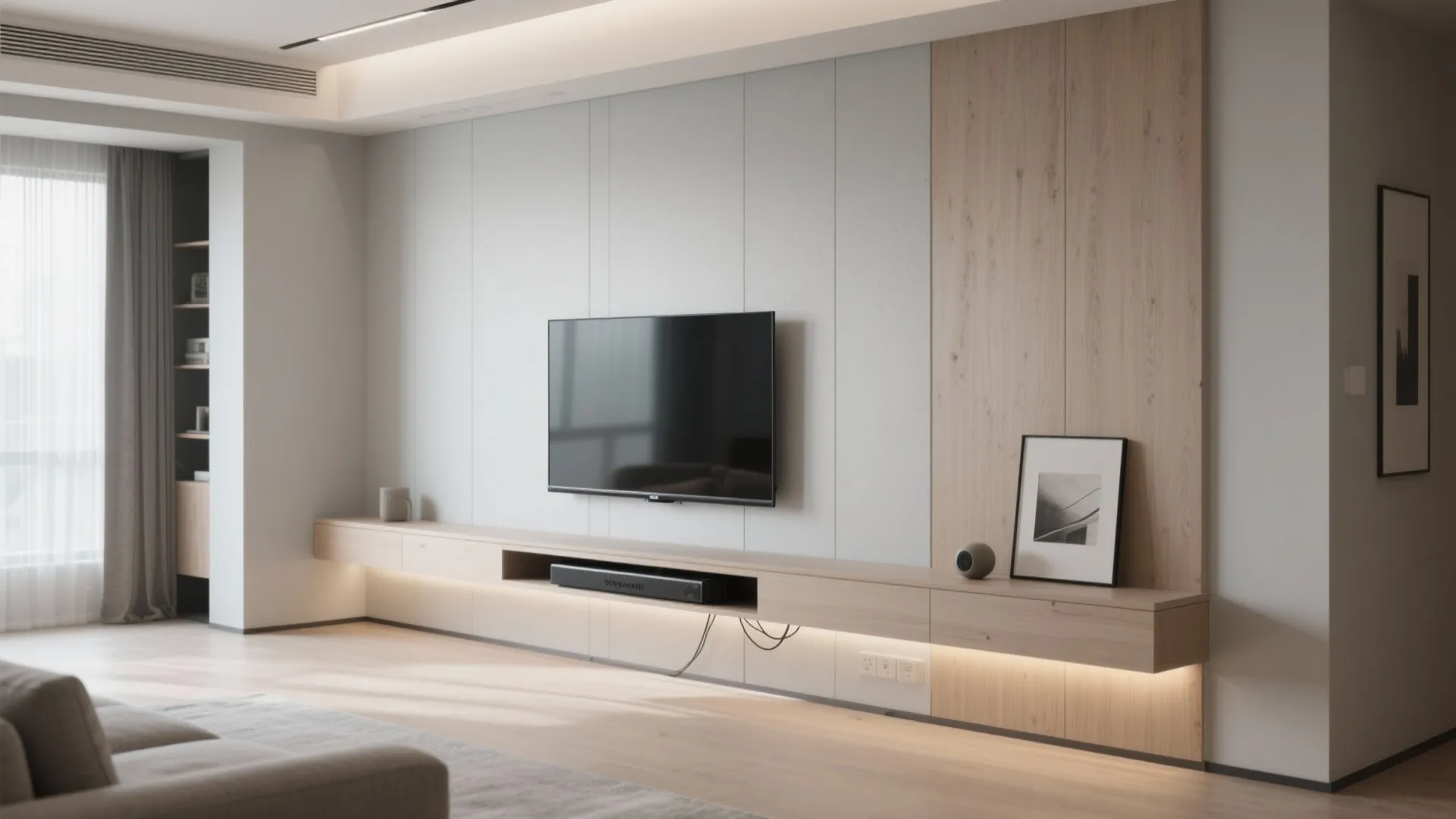 Floating wall unit with hidden storage