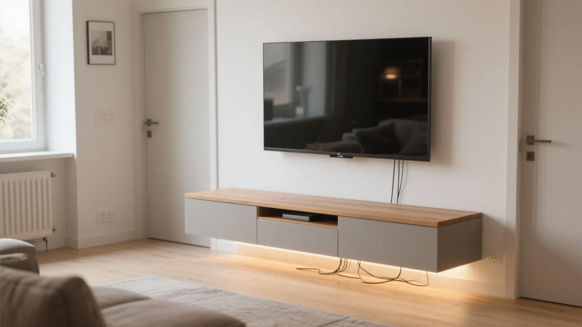 Floating Media Console with Integrated LEDs