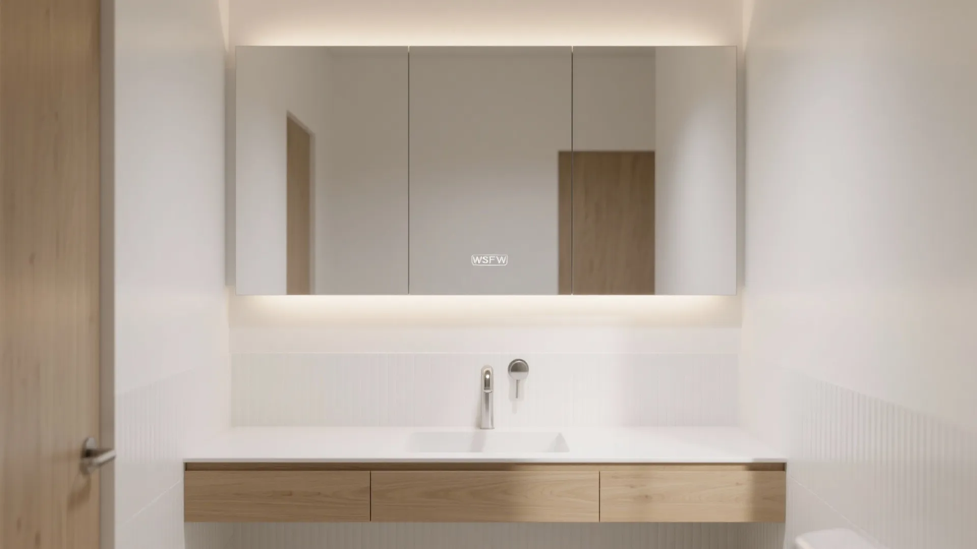 1) Floating wall cabinet with mirror and integrated lighting