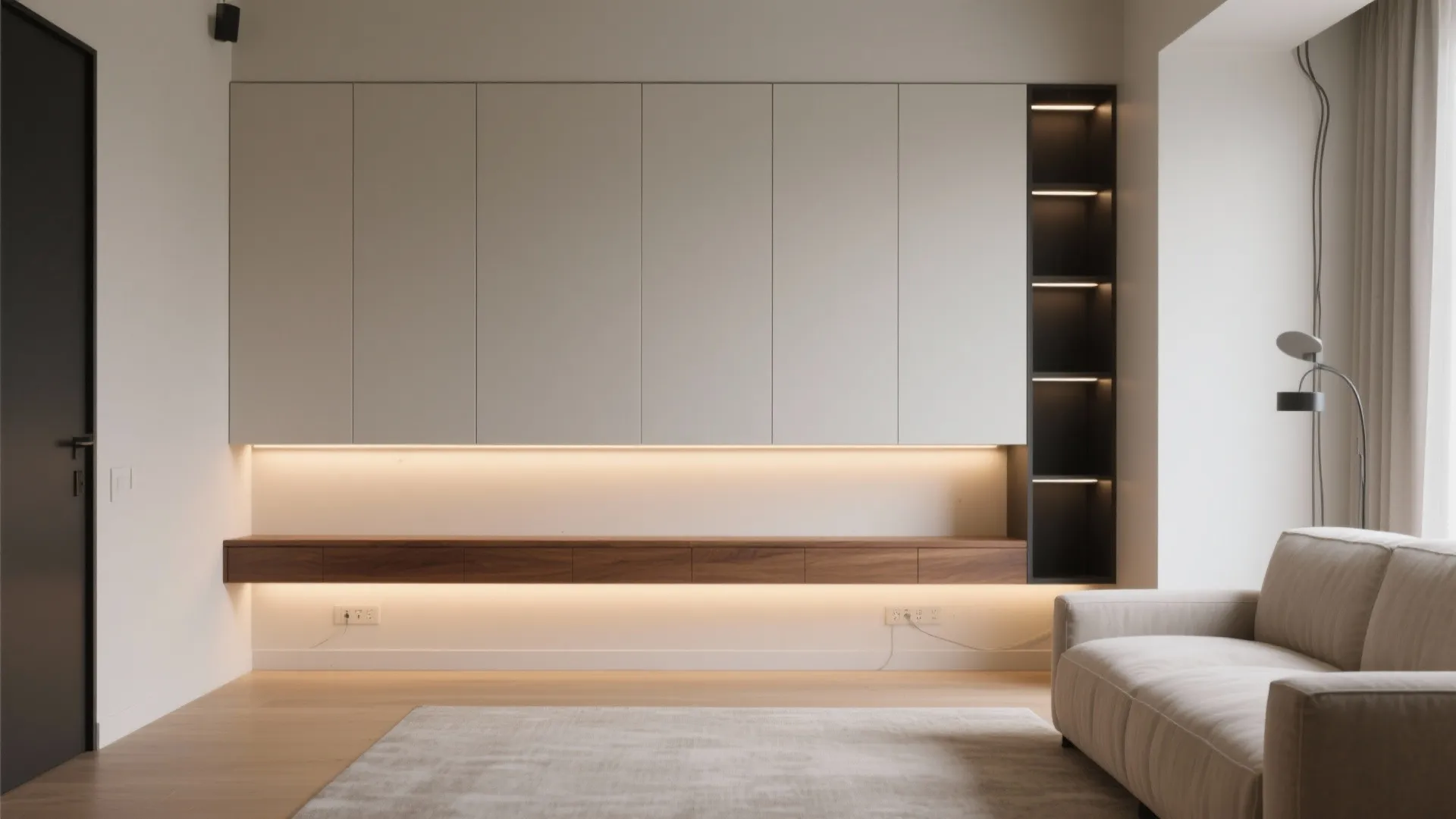 1) Minimalist Floating Wall Cupboards With Hidden Lighting