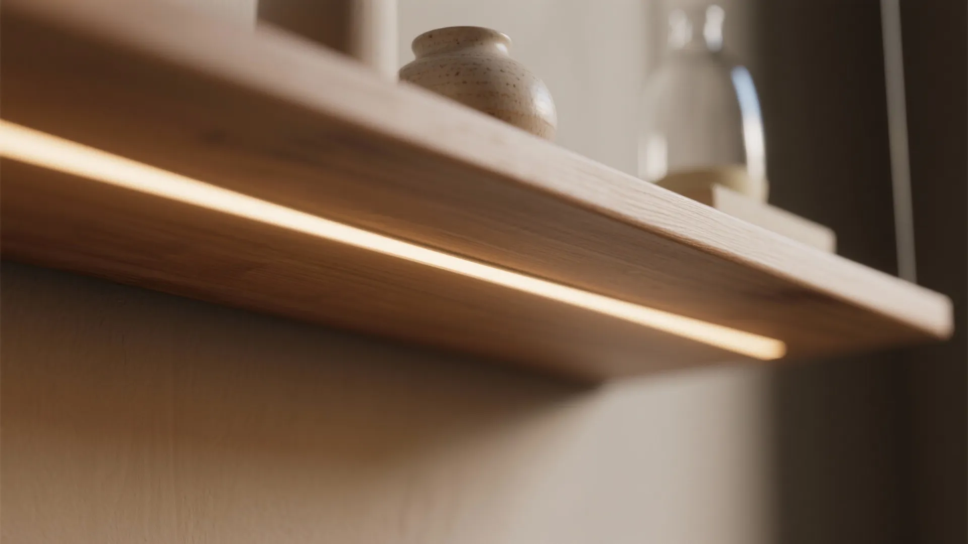 4. Minimalist Floating Shelves with Lighting