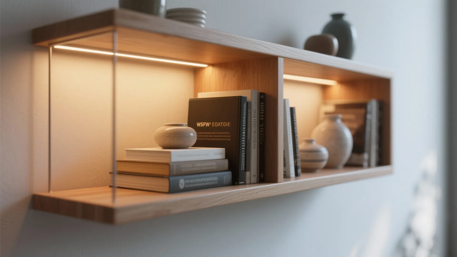 1. Floating shelf with integrated LED strip